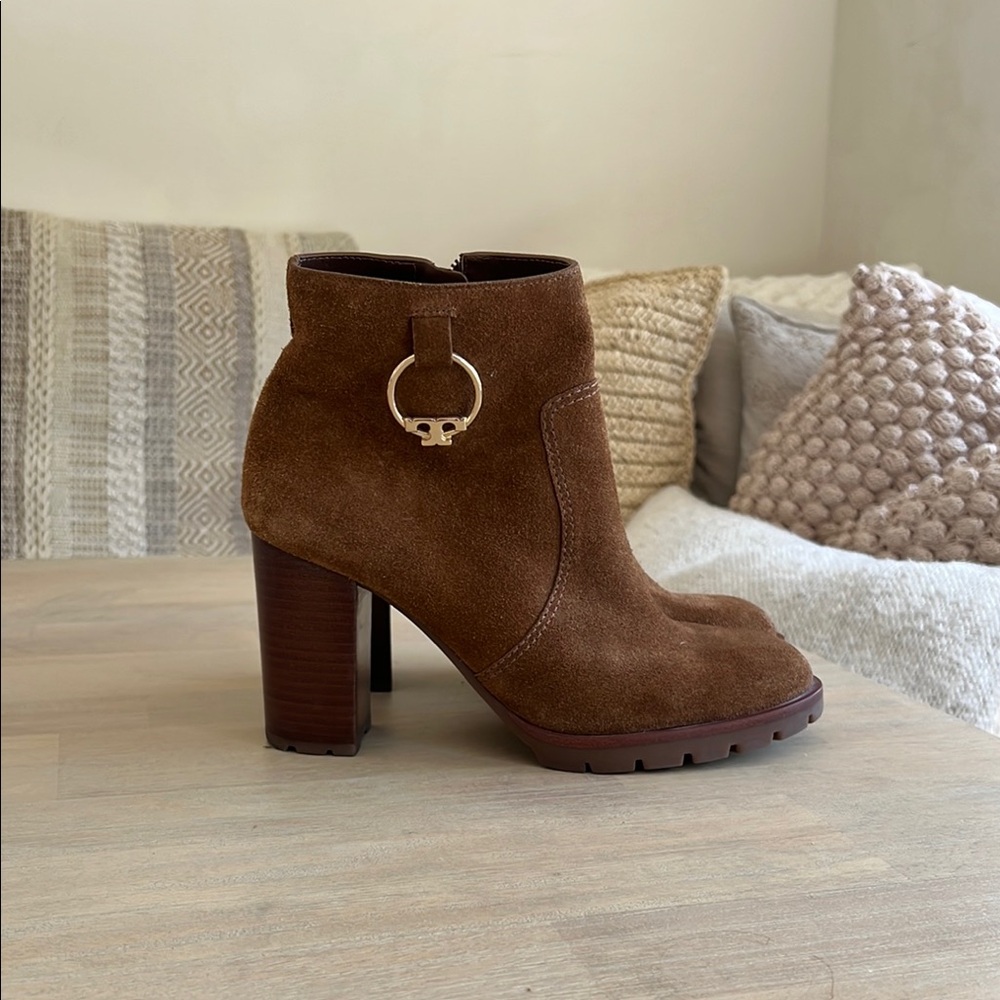 Tory Burch Chestnut Suede Ankle Booties